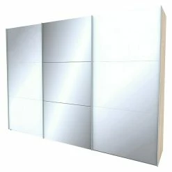 BAUHAUS Express Möbel Schwebetürenschrank Stars B X T X H: 300 X 68 X 216 Cm, Farbe Griff: Aluminiumfarben, Farbe Front: Weißglas/Spiegel, Farbe Korpus: Eiche Sonoma