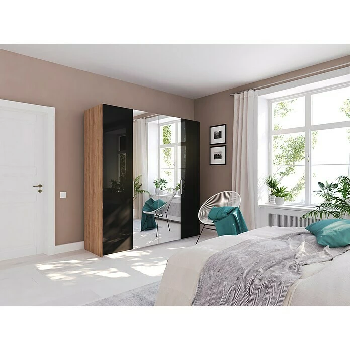 BAUHAUS Express Möbel Drehtürschrank Swift B X T X H: 200 X 58 X 216 Cm, Mit Spiegel, Mit Zubehör, Farbe Front: Basaltglas, Farbe Korpus: Eiche Jackson 2 BAUHAUS Express Möbel Drehtürschrank Swift B X T X H: 200 X 58 X 216 Cm, Mit Spiegel, Mit Zubehör, Farbe Front: Basaltglas, Farbe Korpus: Eiche Jackson – Bild 2