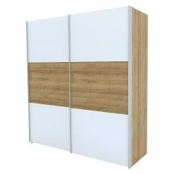 BAUHAUS Express Möbel Schwebetürenschrank Stars B X T X H: 200 X 68 X 216 Cm, Farbe Griff: Aluminiumfarben, Farbe Front: Weiß/Eiche Riviera, Farbe Korpus: Eiche Riviera