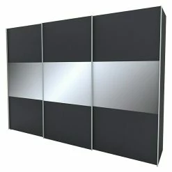 BAUHAUS Express Möbel Schwebetürenschrank Stars B X T X H: 300 X 68 X 216 Cm, Farbe Griff: Alufarben, Farbe Front: Graphit/Grauspiegel Mittig, Farbe Korpus: Graphit