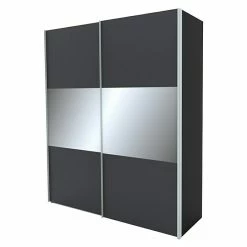 BAUHAUS Express Möbel Schwebetürenschrank Stars B X T X H: 200 X 68 X 236 Cm, Farbe Griff: Alufarben, Farbe Front: Graphit/Grauspiegel Mittig, Farbe Korpus: Graphit