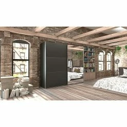 BAUHAUS Express Möbel Schwebetürenschrank Swift B X T X H: 250 X 68 X 216 Cm, Mit Spiegel, Ohne Zubehör, Farbe Front: Basalt, Farbe Korpus: Eiche Jackson -Cheap Regale Store 12 1277