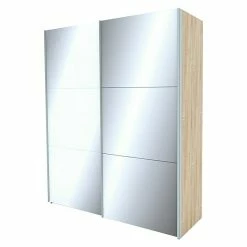 BAUHAUS Express Möbel Schwebetürenschrank Stars B X T X H: 200 X 68 X 236 Cm, Farbe Griff: Aluminiumfarben, Farbe Front: Weißglas/Spiegel, Farbe Korpus: Eiche Sonoma