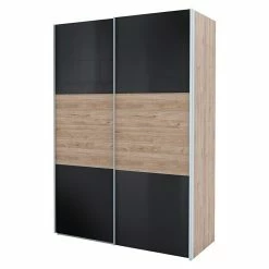 BAUHAUS Express Möbel Schwebetürenschrank Swift B X T X H: 150 X 68 X 216 Cm, Mit Glasfronten, Mit Zubehör, Farbe Front: Basaltglas Außen/Eiche Jackson, Farbe Korpus: Eiche Jackson