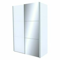 BAUHAUS Express Möbel Schwebetürenschrank Stars B X T X H: 150 X 68 X 216 Cm, Farbe Griff: Aluminiumfarben, Farbe Front: Weiß/Spiegel, Farbe Korpus: Weiß