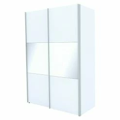 BAUHAUS Express Möbel Schwebetürenschrank Stars B X T X H: 150 X 68 X 216 Cm, Farbe Griff: Aluminiumfarben, Farbe Front: Weiß/Weißglas, Farbe Korpus: Weiß