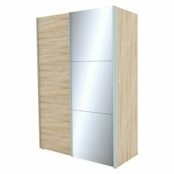 BAUHAUS Express Möbel Schwebetürenschrank Stars B X T X H: 150 X 68 X 216 Cm, Farbe Griff: Aluminiumfarben, Farbe Front: Eiche Sonoma/Spiegel, Farbe Korpus: Eiche Sonoma