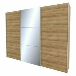 BAUHAUS Express Möbel Schwebetürenschrank Stars B X T X H: 300 X 68 X 236 Cm, Farbe Griff: Aluminiumfarben, Farbe Front: Eiche Riviera/Spiegel, Farbe Korpus: Eiche Riviera