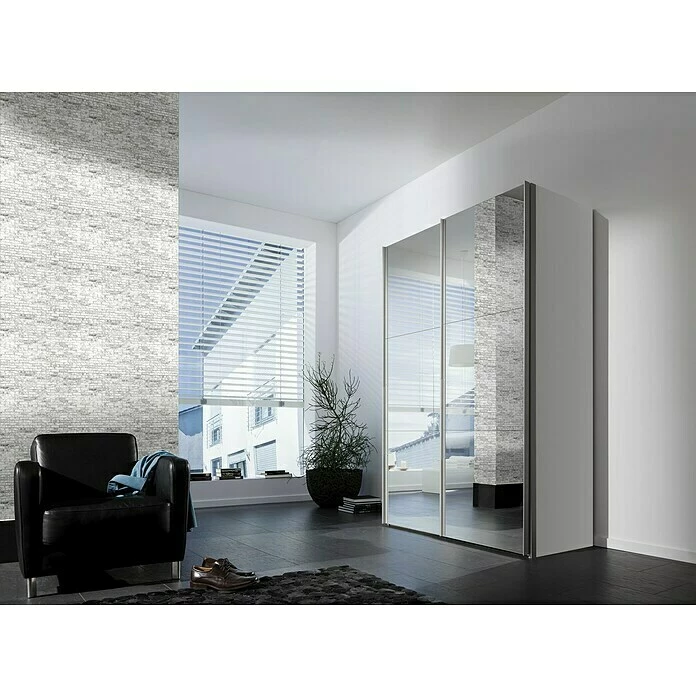 BAUHAUS Express Möbel Schwebetürenschrank Stars B X T X H: 150 X 68 X 236 Cm, Farbe Griff: Aluminiumfarben, Farbe Front: Spiegel, Farbe Korpus: Weiß 3 BAUHAUS Express Möbel Schwebetürenschrank Stars B X T X H: 150 X 68 X 236 Cm, Farbe Griff: Aluminiumfarben, Farbe Front: Spiegel, Farbe Korpus: Weiß – Bild 3