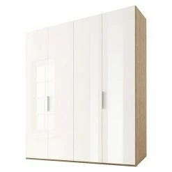 BAUHAUS Express Möbel Drehtürschrank Swift B X T X H: 200 X 58 X 216 Cm, Mit Glasfronten, Mit Zubehör, Farbe Front: Weiß, Farbe Korpus: Eiche Jackson