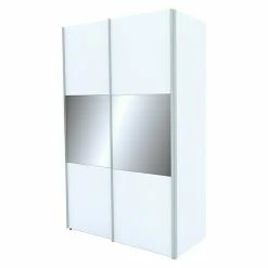 BAUHAUS Express Möbel Schwebetürenschrank Stars B X T X H: 150 X 68 X 236 Cm, Farbe Griff: Aluminiumfarben, Farbe Front: Weiß/Grauspiegel, Farbe Korpus: Weiß