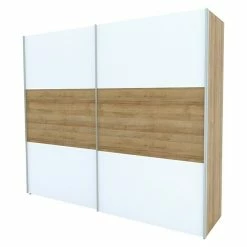 BAUHAUS Express Möbel Schwebetürenschrank Stars B X T X H: 250 X 68 X 216 Cm, Farbe Griff: Aluminiumfarben, Farbe Front: Weiß/Eiche Riviera, Farbe Korpus: Eiche Riviera