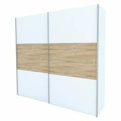 BAUHAUS Express Möbel Schwebetürenschrank Stars B X T X H: 250 X 68 X 236 Cm, Farbe Griff: Aluminiumfarben, Farbe Front: Weiß/Eiche Sonoma, Farbe Korpus: Weiß