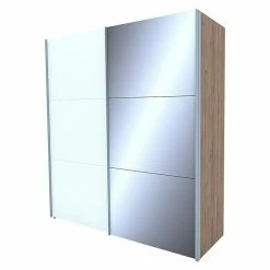 BAUHAUS Express Möbel Schwebetürenschrank Swift B X T X H: 200 X 68 X 216 Cm, Mit Spiegel, Ohne Zubehör, Farbe Front: Weiß, Farbe Korpus: Eiche Jackson