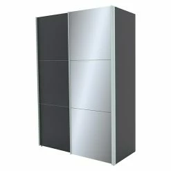BAUHAUS Express Möbel Schwebetürenschrank Stars B X T X H: 150 X 68 X 236 Cm, Farbe Griff: Alufarben, Farbe Front: Graphit/Grauspiegel Senkrecht, Farbe Korpus: Graphit