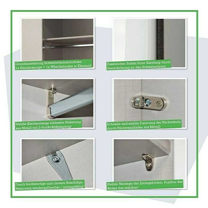 BAUHAUS Express Möbel Schwebetürenschrank Stars B X T X H: 200 X 68 X 216 Cm, Farbe Griff: Graphitfarben, Farbe Front: Weiß/Graphit, Farbe Korpus: Weiß 5 BAUHAUS Express Möbel Schwebetürenschrank Stars B X T X H: 200 X 68 X 216 Cm, Farbe Griff: Graphitfarben, Farbe Front: Weiß/Graphit, Farbe Korpus: Weiß – Bild 5