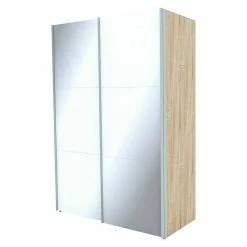 BAUHAUS Express Möbel Schwebetürenschrank Stars B X T X H: 150 X 68 X 216 Cm, Farbe Griff: Aluminiumfarben, Farbe Front: Weißglas, Farbe Korpus: Eiche Sonoma