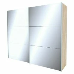 BAUHAUS Express Möbel Schwebetürenschrank Stars B X T X H: 250 X 68 X 216 Cm, Farbe Griff: Aluminiumfarben, Farbe Front: Weißglas/Spiegel, Farbe Korpus: Eiche Sonoma