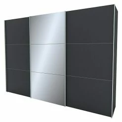 BAUHAUS Express Möbel Schwebetürenschrank Stars B X T X H: 300 X 68 X 236 Cm, Farbe Griff: Alufarben, Farbe Front: Graphit/Grauspiegel Senkrecht, Farbe Korpus: Graphit