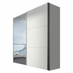 BAUHAUS Express Möbel Schwebetürenschrank Stars B X T X H: 200 X 68 X 216 Cm, Farbe Griff: Aluminiumfarben, Farbe Front: Weiß/Spiegel, Farbe Korpus: Weiß