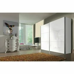 BAUHAUS Express Möbel Schwebetürenschrank Stars B X T X H: 250 X 68 X 236 Cm, Farbe Griff: Aluminiumfarben, Farbe Front: Weißglas, Farbe Korpus: Weiß -Cheap Regale Store 12 1897