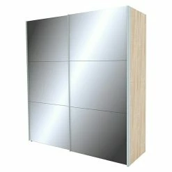 BAUHAUS Express Möbel Schwebetürenschrank Stars B X T X H: 200 X 68 X 216 Cm, Farbe Griff: Aluminiumfarben, Farbe Front: Spiegel, Farbe Korpus: Eiche Sonoma