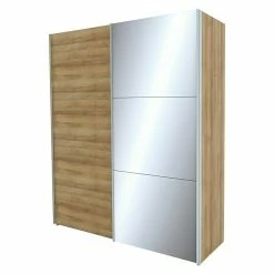 BAUHAUS Express Möbel Schwebetürenschrank Stars B X T X H: 200 X 68 X 236 Cm, Farbe Griff: Aluminiumfarben, Farbe Front: Eiche Riviera/Spiegel, Farbe Korpus: Eiche Riviera