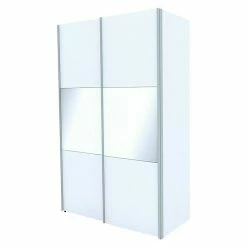 BAUHAUS Express Möbel Schwebetürenschrank Stars B X T X H: 150 X 68 X 236 Cm, Farbe Griff: Aluminiumfarben, Farbe Front: Weiß/Weißglas, Farbe Korpus: Weiß