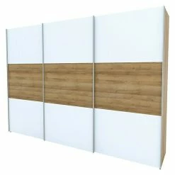 BAUHAUS Express Möbel Schwebetürenschrank Stars B X T X H: 300 X 68 X 216 Cm, Farbe Griff: Aluminiumfarben, Farbe Front: Weiß/Eiche Riviera, Farbe Korpus: Eiche Riviera