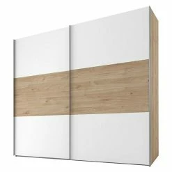 BAUHAUS Express Möbel Schwebetürenschrank Swift B X T X H: 250 X 68 X 216 Cm, Ohne Spiegel, Mit Zubehör, Farbe Front: Weiß/Eiche Jackson Horizontal, Farbe Korpus: Eiche Jackson