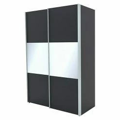 BAUHAUS Express Möbel Schwebetürenschrank Stars B X T X H: 150 X 68 X 216 Cm, Farbe Griff: Alufarben, Farbe Front: Graphit/Weißglas, Farbe Korpus: Graphit