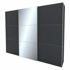 BAUHAUS Express Möbel Schwebetürenschrank Stars B X T X H: 300 X 68 X 236 Cm, Farbe Griff: Aluminiumfarben, Farbe Front: Graphit/Spiegel, Farbe Korpus: Graphit
