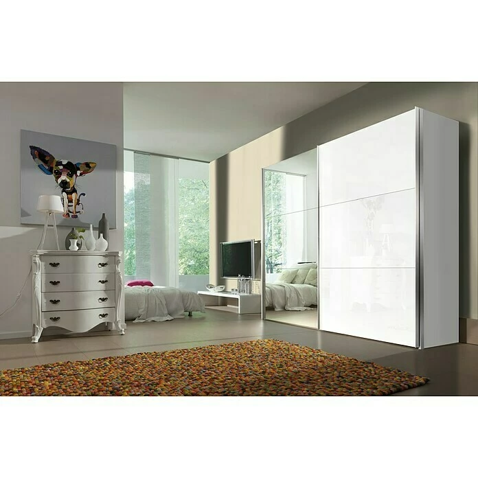 BAUHAUS Express Möbel Schwebetürenschrank Stars B X T X H: 250 X 68 X 216 Cm, Farbe Griff: Aluminiumfarben, Farbe Front: Weißglas/Spiegel, Farbe Korpus: Weiß 3 BAUHAUS Express Möbel Schwebetürenschrank Stars B X T X H: 250 X 68 X 216 Cm, Farbe Griff: Aluminiumfarben, Farbe Front: Weißglas/Spiegel, Farbe Korpus: Weiß – Bild 3