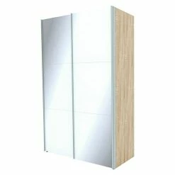 BAUHAUS Express Möbel Schwebetürenschrank Stars B X T X H: 150 X 68 X 236 Cm, Farbe Griff: Aluminiumfarben, Farbe Front: Weißglas, Farbe Korpus: Eiche Sonoma