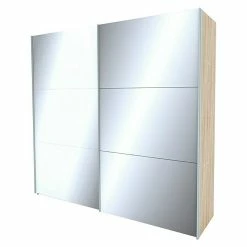 BAUHAUS Express Möbel Schwebetürenschrank Stars B X T X H: 250 X 68 X 236 Cm, Farbe Griff: Aluminiumfarben, Farbe Front: Weißglas/Spiegel, Farbe Korpus: Eiche Sonoma