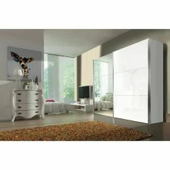 BAUHAUS Express Möbel Schwebetürenschrank Stars B X T X H: 250 X 68 X 236 Cm, Farbe Griff: Aluminiumfarben, Farbe Front: Weißglas/Spiegel, Farbe Korpus: Eiche Sonoma -Cheap Regale Store 12 2201