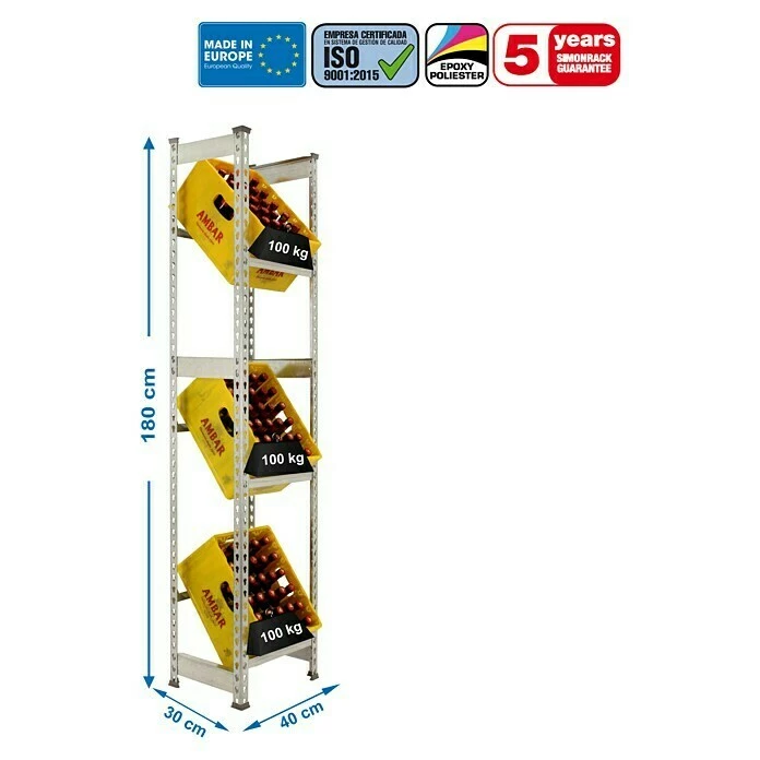 BAUHAUS Simonrack Simonbottle Metall-Getränkekistenregal Bottleclick L X B X H: 30 X 40 X 180 Cm, Traglast: 100 Kg/Boden, Anzahl Böden: 3, Silber 3 BAUHAUS Simonrack Simonbottle Metall-Getränkekistenregal Bottleclick L X B X H: 30 X 40 X 180 Cm, Traglast: 100 Kg/Boden, Anzahl Böden: 3, Silber – Bild 3