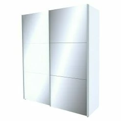 BAUHAUS Express Möbel Schwebetürenschrank Stars B X T X H: 200 X 68 X 236 Cm, Farbe Griff: Aluminiumfarben, Farbe Front: Weißglas/Spiegel, Farbe Korpus: Weiß