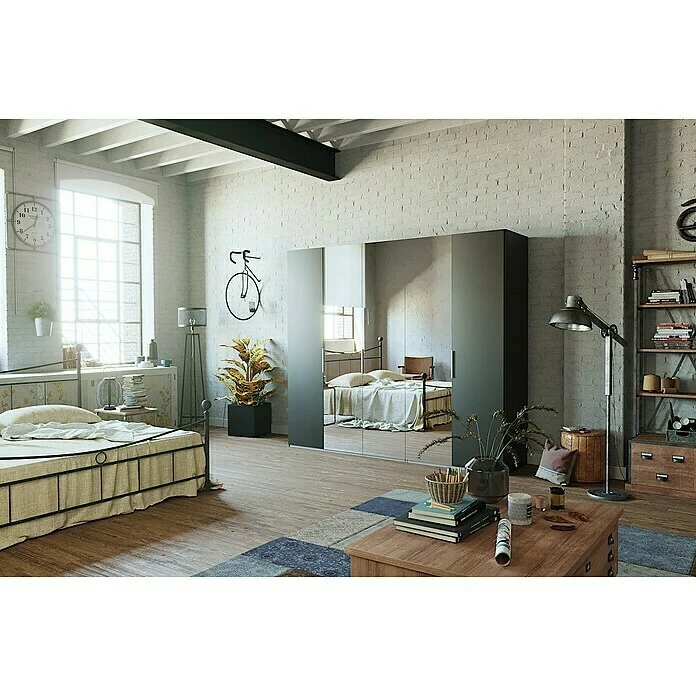 BAUHAUS Express Möbel Drehtürschrank Swift B X T X H: 250 X 58 X 216 Cm, Mit Spiegel, Mit Zubehör, Farbe Front: Basalt, Farbe Korpus: Eiche Jackson 5 BAUHAUS Express Möbel Drehtürschrank Swift B X T X H: 250 X 58 X 216 Cm, Mit Spiegel, Mit Zubehör, Farbe Front: Basalt, Farbe Korpus: Eiche Jackson – Bild 5