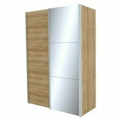 BAUHAUS Express Möbel Schwebetürenschrank Stars B X T X H: 150 X 68 X 236 Cm, Farbe Griff: Aluminiumfarben, Farbe Front: Eiche Riviera/Spiegel, Farbe Korpus: Eiche Riviera