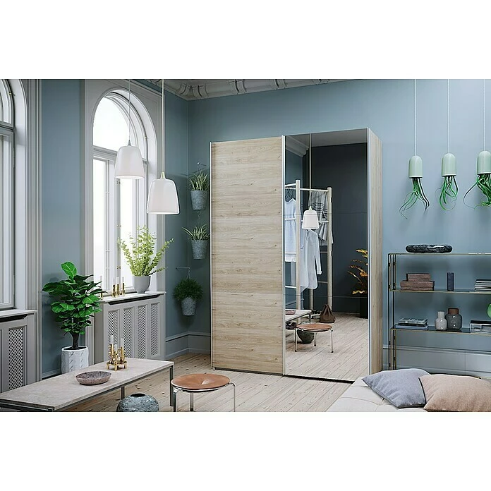 BAUHAUS Express Möbel Schwebetürenschrank Swift B X T X H: 150 X 68 X 216 Cm, Mit Spiegel, Ohne Zubehör, Farbe Front: Weiß, Farbe Korpus: Eiche Jackson 3 BAUHAUS Express Möbel Schwebetürenschrank Swift B X T X H: 150 X 68 X 216 Cm, Mit Spiegel, Ohne Zubehör, Farbe Front: Weiß, Farbe Korpus: Eiche Jackson – Bild 3