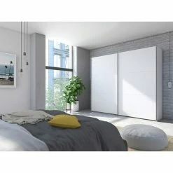 BAUHAUS Express Möbel Schwebetürenschrank Swift B X T X H: 200 X 68 X 216 Cm, Ohne Spiegel, Ohne Zubehör, Farbe Front: Weiß/Eiche Jackson Horizontal, Farbe Korpus: Eiche Jackson -Cheap Regale Store 12 2382