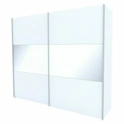 BAUHAUS Express Möbel Schwebetürenschrank Stars B X T X H: 250 X 68 X 216 Cm, Farbe Griff: Aluminiumfarben, Farbe Front: Weiß/Weißglas, Farbe Korpus: Weiß