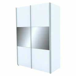 BAUHAUS Express Möbel Schwebetürenschrank Stars B X T X H: 150 X 68 X 216 Cm, Farbe Griff: Aluminiumfarben, Farbe Front: Weiß/Grauspiegel, Farbe Korpus: Weiß