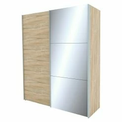 BAUHAUS Express Möbel Schwebetürenschrank Stars B X T X H: 200 X 68 X 236 Cm, Farbe Griff: Aluminiumfarben, Farbe Front: Eiche Sonoma/Spiegel, Farbe Korpus: Eiche Sonoma