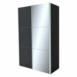 BAUHAUS Express Möbel Schwebetürenschrank Stars B X T X H: 150 X 68 X 236 Cm, Farbe Griff: Aluminiumfarben, Farbe Front: Graphit/Spiegel, Farbe Korpus: Graphit