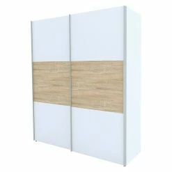 BAUHAUS Express Möbel Schwebetürenschrank Stars B X T X H: 200 X 68 X 236 Cm, Farbe Griff: Aluminiumfarben, Farbe Front: Weiß/Eiche Sonoma, Farbe Korpus: Weiß
