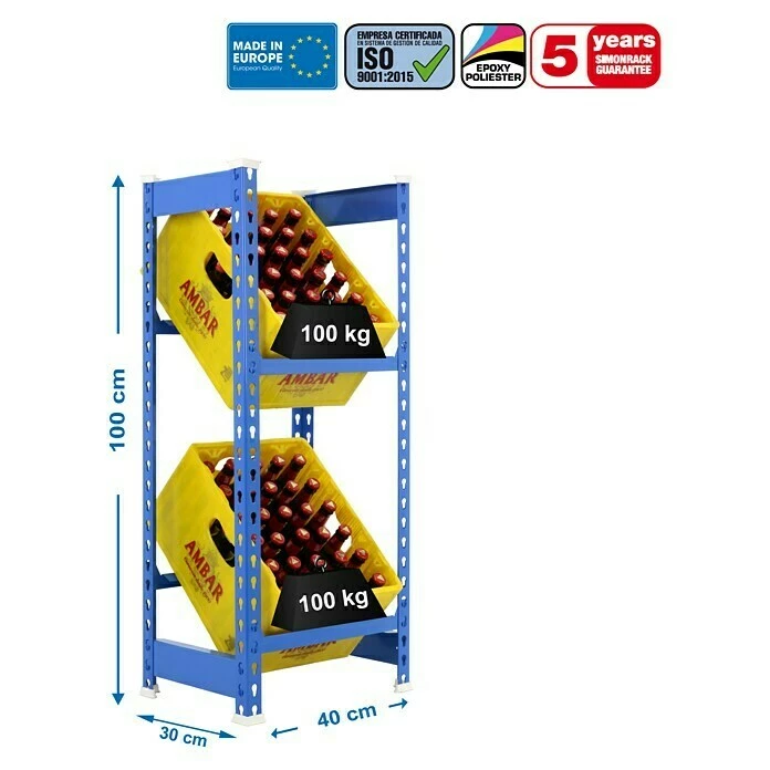 BAUHAUS Simonrack Simonbottle Metall-Getränkekistenregal Bottleclick L X B X H: 30 X 40 X 100 Cm, Traglast: 100 Kg/Boden, Anzahl Böden: 3, Blau 3 BAUHAUS Simonrack Simonbottle Metall-Getränkekistenregal Bottleclick L X B X H: 30 X 40 X 100 Cm, Traglast: 100 Kg/Boden, Anzahl Böden: 3, Blau – Bild 3