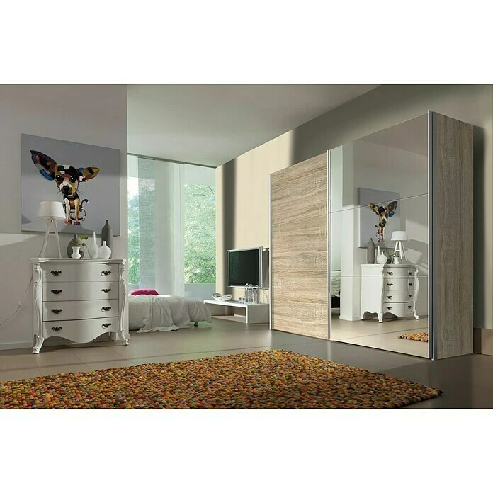 BAUHAUS Express Möbel Schwebetürenschrank Stars B X T X H: 250 X 68 X 236 Cm, Farbe Griff: Aluminiumfarben, Farbe Front: Eiche Sonoma/Spiegel, Farbe Korpus: Eiche Sonoma 3 BAUHAUS Express Möbel Schwebetürenschrank Stars B X T X H: 250 X 68 X 236 Cm, Farbe Griff: Aluminiumfarben, Farbe Front: Eiche Sonoma/Spiegel, Farbe Korpus: Eiche Sonoma – Bild 3