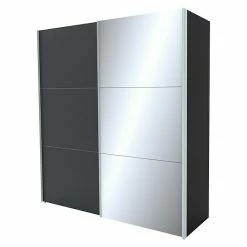 BAUHAUS Express Möbel Schwebetürenschrank Stars B X T X H: 200 X 68 X 216 Cm, Farbe Griff: Aluminiumfarben, Farbe Front: Graphit/Spiegel, Farbe Korpus: Graphit